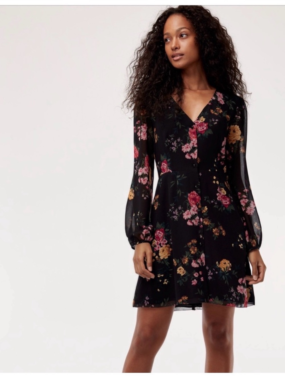 Aritzia Wilfred Nazaire Black floral print dress